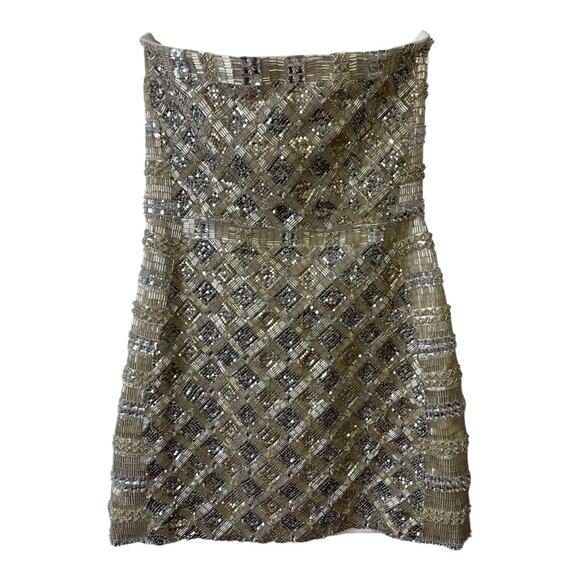 Retrofete Heather Strapless Mini Dress Sequin Embellished Silver Gold Size XS - Picture 5 of 16